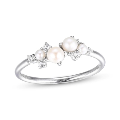 Vàng CZ Đặt chồng 925 Sterling bạc nhẫn kích thước 3-10 Pearl nhẫn đính hôn