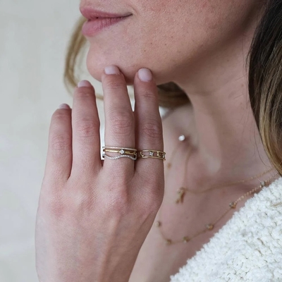 Sản phẩm nóng 18K vàng bọc nửa vĩnh cửu xếp chồng 925 Sterling bạc nữ ban nhạc nhẫn