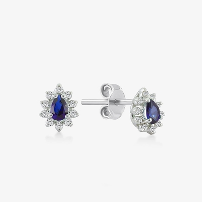 Đơn giản là 18K vàng mạ đinh hoa saphir và trắng hình khối vòng tai Zircon cho đính hôn