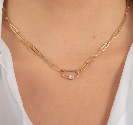 18K vàng bọc lớn clip giấy 925 Sterling bạc hình bầu dục chuỗi vòng cổ với OEM