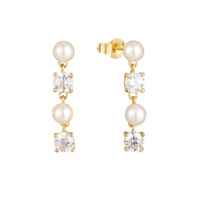Bạch CZ Pearl Drop Chain Bắt tai cho phụ nữ tinh tế 925 Sterling bạc