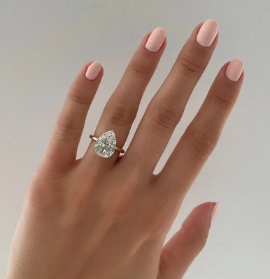 Base White Cubic Zircon Pear Cut Solitaire 925 Vòng cưới bạc