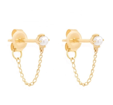925 Sterling Silver Chain Drop Pearl Earrings Bạch Dương Nước ngọt Pearl Earrings