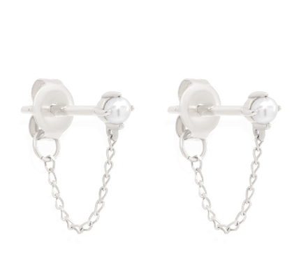 925 Sterling Silver Chain Drop Pearl Earrings Bạch Dương Nước ngọt Pearl Earrings