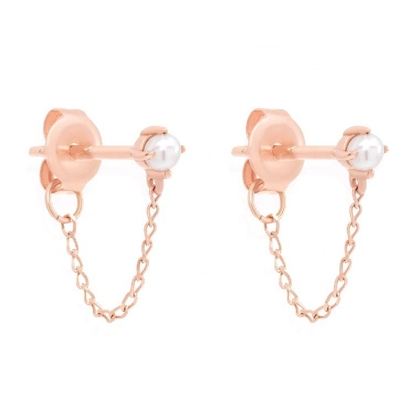 925 Sterling Silver Chain Drop Pearl Earrings Bạch Dương Nước ngọt Pearl Earrings