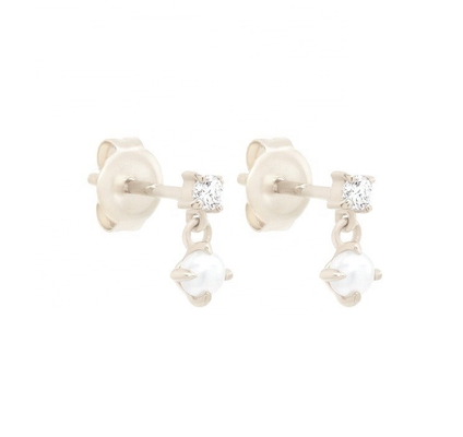 Mẹ của viên ngọc trai trắng 925 Sterling bạc giọt Mũi tai làm bằng tay của phụ nữ cho cô gái