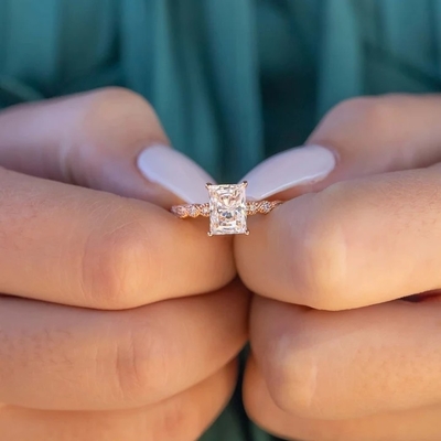 Vintage thủ công 18K vàng Baguette cắt đá nhẫn đính hôn phong cách cổ điển cho phụ nữ