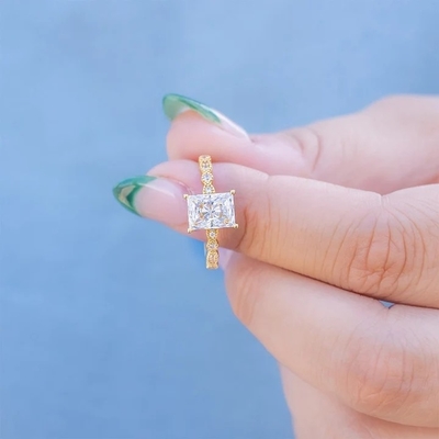 Vintage thủ công 18K vàng Baguette cắt đá nhẫn đính hôn phong cách cổ điển cho phụ nữ