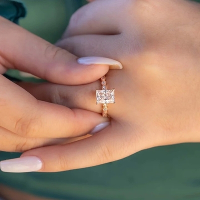 Vintage thủ công 18K vàng Baguette cắt đá nhẫn đính hôn phong cách cổ điển cho phụ nữ