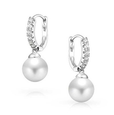 10MM Pearl Cubic Zirconia Dangle tai nghe OEM CZ Dangle Drop tai nghe