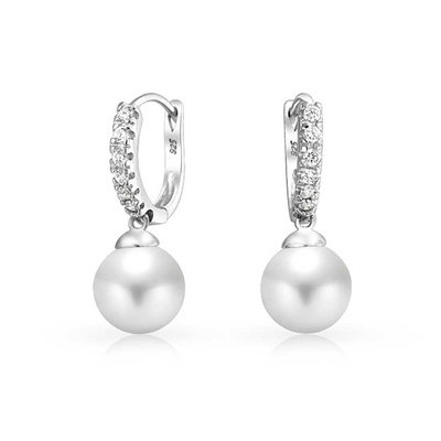 10MM Pearl Cubic Zirconia Dangle tai nghe OEM CZ Dangle Drop tai nghe