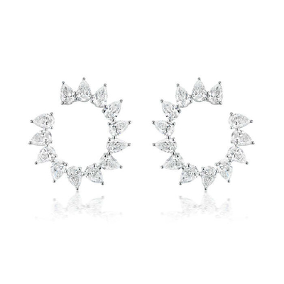 Chiếc tai nghe CZ Stud cắt giọt nước mắt độc đáo trong Rhodium bọc hình bán vòng tròn cho phụ nữ