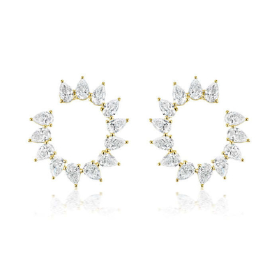 Chiếc tai nghe CZ Stud cắt giọt nước mắt độc đáo trong Rhodium bọc hình bán vòng tròn cho phụ nữ