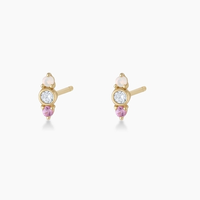 White Opal And Pink Sapphire CZ Stud Bàn tai Ba viên đá Cubic Zirconia Studs