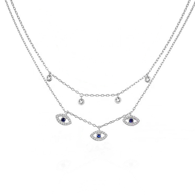 Double Layer Evil Eye Bezel Set Diamond Necklace Phụ nữ Bezel Set Đeo dây chuyền