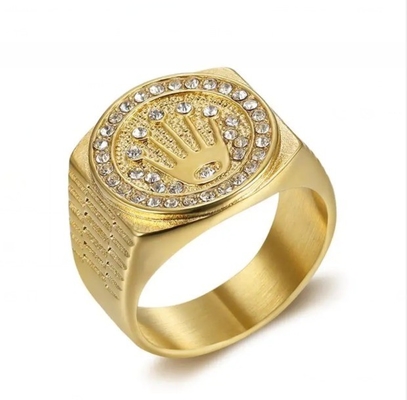 Vương miện 18K vàng bọc nhẫn hình vuông Unisex tay trắng tinh thể cặp nhẫn