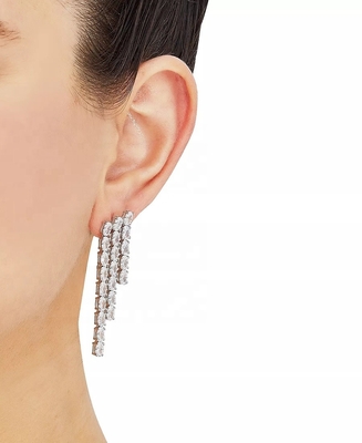 Vòng hình bầu dục quần vợt màu trắng hình khối vòng tai Zircon cho phụ nữ đồ trang sức sang trọng