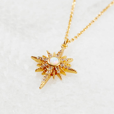 Opal vàng mạ Starburst dây chuyền cổ 925 Starburst dây chuyền bạc