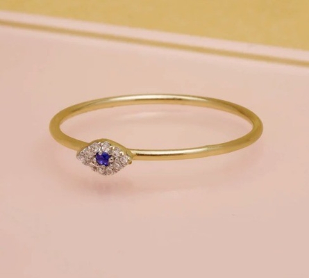 Phong cách cổ điển Mini Pave Ring với Diamond Eye và Blue Sapphire trong 925 Sterling Silver