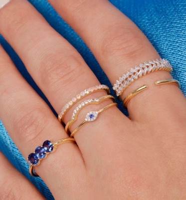 Phong cách cổ điển Mini Pave Ring với Diamond Eye và Blue Sapphire trong 925 Sterling Silver