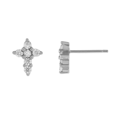 Chiếc tai vàng 18K Micron Pave Cross Stud trong 925 Sterling Silver cho các cô gái