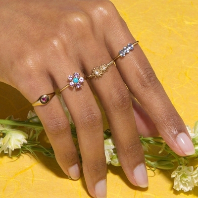 Phong cách vàng 925 Sterling Silver Daisy CZ Nhẫn phụ nữ thanh lịch phụ kiện