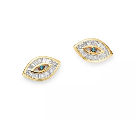 Blue Gemstone trắng hình khối Zirconia tai đấm Baguette cắt 925 Sterling bạc