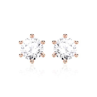 Sáu móng trắng CZ Stud tai 925 Sterling bạc 18K hình khối Zirconia Stud tai