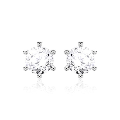 Sáu móng trắng CZ Stud tai 925 Sterling bạc 18K hình khối Zirconia Stud tai