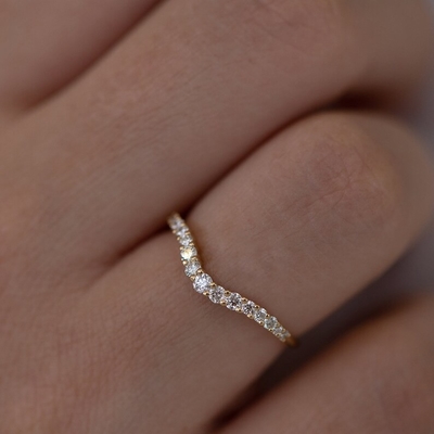 925 Sterling bạc cong kim cương CZ đính hôn Nhẫn đống dây chuyền cưới