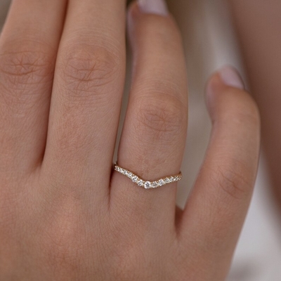 925 Sterling bạc cong kim cương CZ đính hôn Nhẫn đống dây chuyền cưới