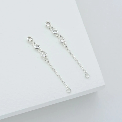 Drop Bezel White Diamond 925 Sterling Silver Chain Bàn tai thời trang