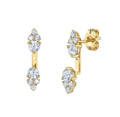 Bạch kim cúp Zircon Cluster Diamond Stud Jacket Băng tai 925 18K vàng mạ