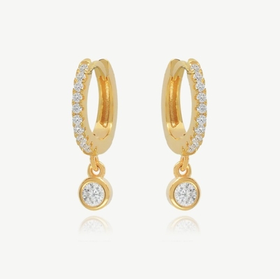 18K Vàng S925 Bạc Mini Huggies Đơn lẻ Bezel Stone Hoops Bắt tai cho phụ nữ