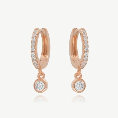 18K Vàng S925 Bạc Mini Huggies Đơn lẻ Bezel Stone Hoops Bắt tai cho phụ nữ