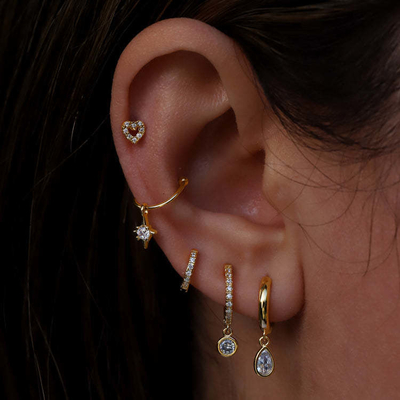 18K Vàng S925 Bạc Mini Huggies Đơn lẻ Bezel Stone Hoops Bắt tai cho phụ nữ