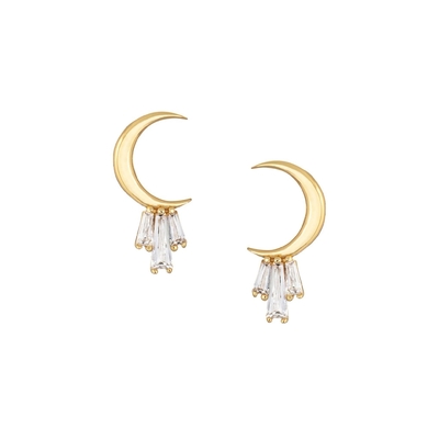 18K vàng mạ 925 Sterling Baguette bạc mặt trăng Stud bông tai cho phụ nữ AAA CZ đá