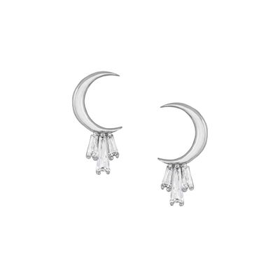 18K vàng mạ 925 Sterling Baguette bạc mặt trăng Stud bông tai cho phụ nữ AAA CZ đá