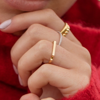 Platinum Plated S925 Silver Ring US Size 5 Signature Thin Ring Với Đánh giá của bên thứ ba