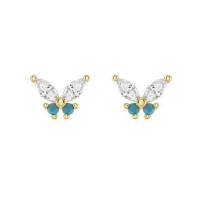 18K vàng Marquise cắt Turquoise CZ 925 Sterling bạc Bướm Stud tai dây phụ nữ