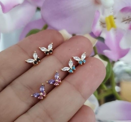 18K vàng Marquise cắt Turquoise CZ 925 Sterling bạc Bướm Stud tai dây phụ nữ