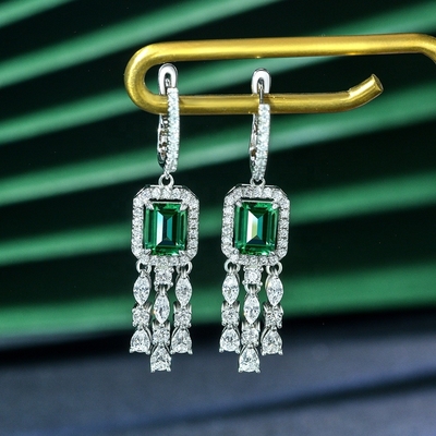 Real Sterling Silver 925 Green Baguette CZ Diamond Long Hoop Bàn tai cho mặc Unisex