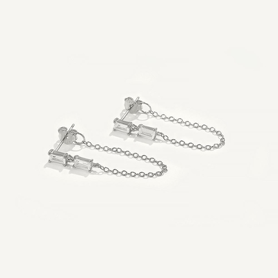 Baguette bán hàng Cubic Zircon Threader Stud Bàn tai đồ trang sức 925 Sterling bạc cho phụ nữ