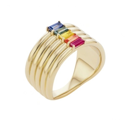 18K vàng bọc cầu vồng Baguette cắt CZ đa thời trang 925 Sterling bạc nữ nhẫn