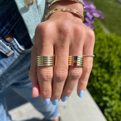 18K vàng bọc cầu vồng Baguette cắt CZ đa thời trang 925 Sterling bạc nữ nhẫn
