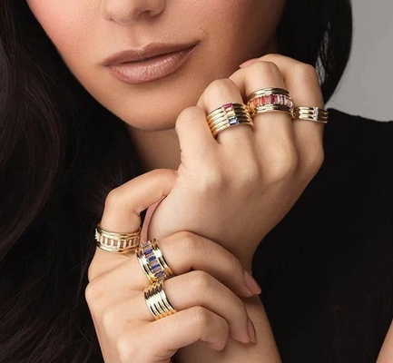 18K vàng bọc cầu vồng Baguette cắt CZ đa thời trang 925 Sterling bạc nữ nhẫn