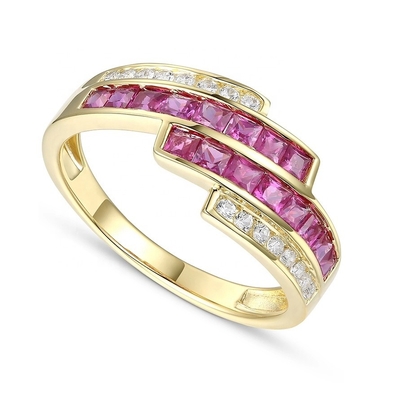 Đặt ngón tay Emerald Ruby Vợs nhẫn kim cương tuyên bố Kích thước 6-Kích thước 10