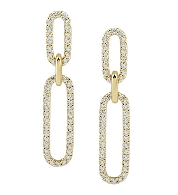 Trắng khối CZ 18K vàng mạ Pave Link Drop Bàn tai Phụ nữ Thời trang đồ trang sức