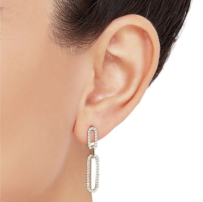 Trắng khối CZ 18K vàng mạ Pave Link Drop Bàn tai Phụ nữ Thời trang đồ trang sức