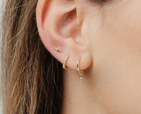 Tùy chọn Đá Màu Trendy 18k Vàng thật bọc Hoop Dangle Băng tai trong 925 Sterling bạc